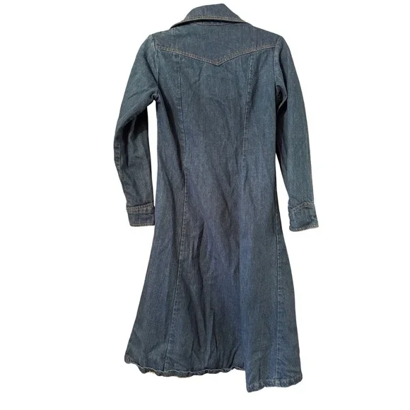Vintage Landlubber Denim Dress Blue Snap Front Midi 70s Western Long Sleeve 7 - Picture 8 of 12